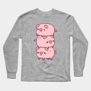 Cute Three Little Pigs Stacked Together Funny Long Sleeve T-Shirt